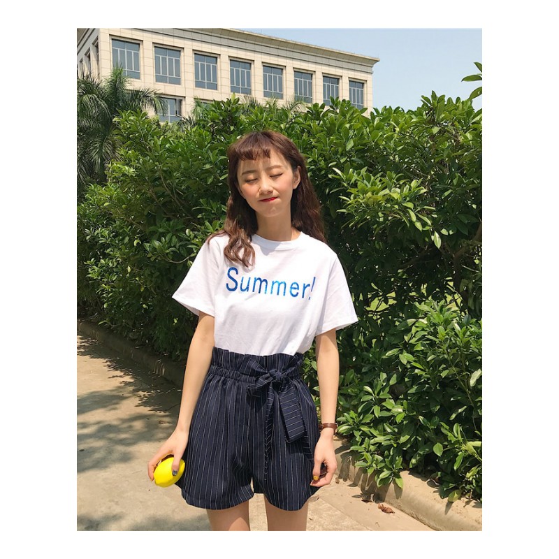 春夏女装韩版宽松高腰百搭花苞裤松紧阔腿裤外穿短裤休闲裤直筒裤绿色均码