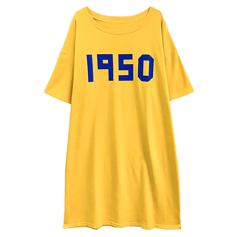 中长款短袖T恤女上衣打底衫2018新款夏装百搭半袖韩版宽松体恤裙 黄色 均码