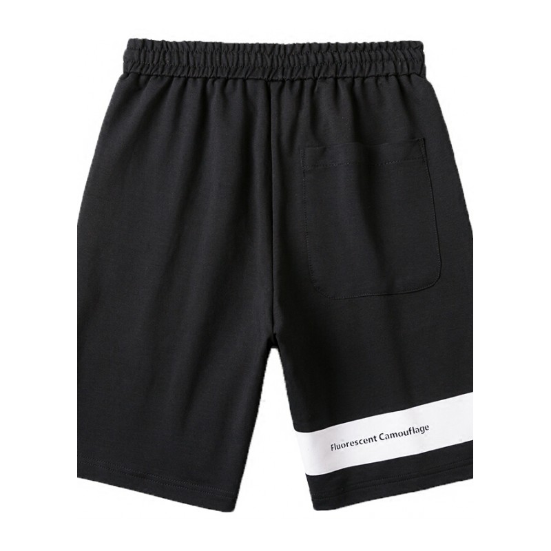 夏季日系运动短裤男士加肥加大码韩版宽松直筒五分裤潮流胖子裤子黑色