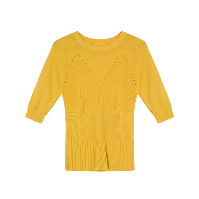 女装夏装2018新款打底衫上衣潮 韩版百搭休闲黄色修身针织T恤女夏 黄色 均码