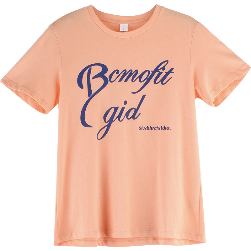 付臭美2018夏装新款韩版圆领字母印花短袖纯色T恤女宽松上衣学生 桔色 均码