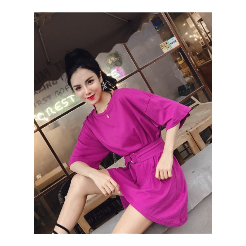 2018夏季新款时尚百搭修身不规则中长款宽松显瘦T恤休闲上衣女潮白色均码