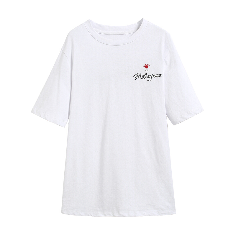 2018春夏新款韩版字母刺绣半袖T恤上衣女短袖打底衫小清新上衣 白色 均码