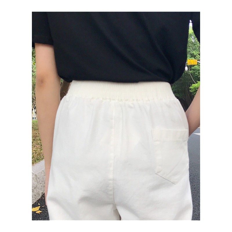 春夏女装韩版宽松不规则毛边高腰牛仔裤阔腿裤九分裤直筒裤长裤潮黑色均码