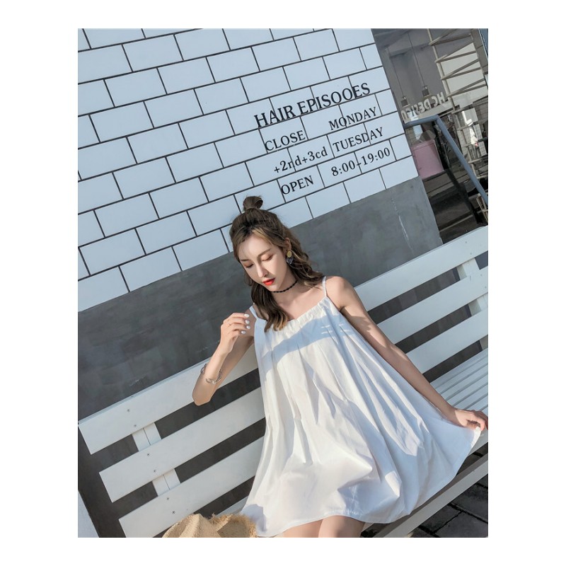 连衣裙女夏时尚新款韩版带百褶A字中长款宽松显瘦无袖娃娃裙潮黄色均码