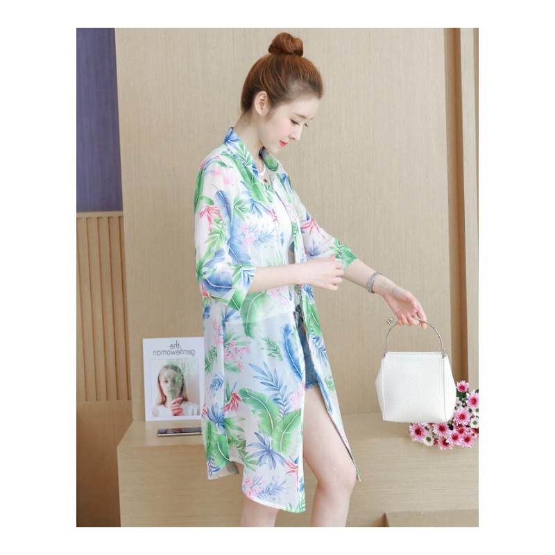 中长款防晒衣服女夏季新款韩版百搭大码雪纺开衫印花薄款外套披肩
