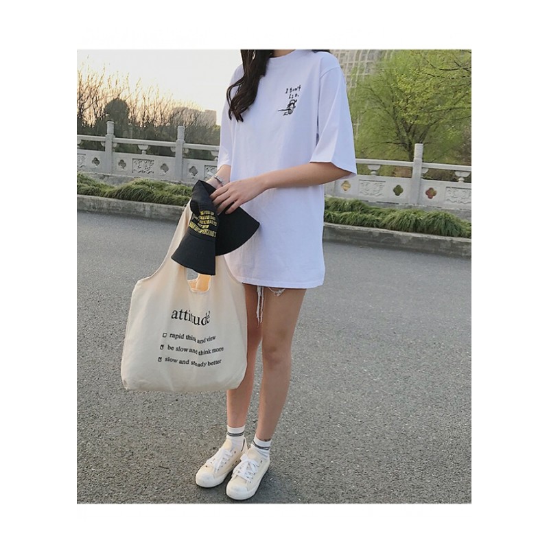 夏装女装韩版个性字母卡通刺绣宽松短袖T恤中长款体恤上衣学生潮白色均码