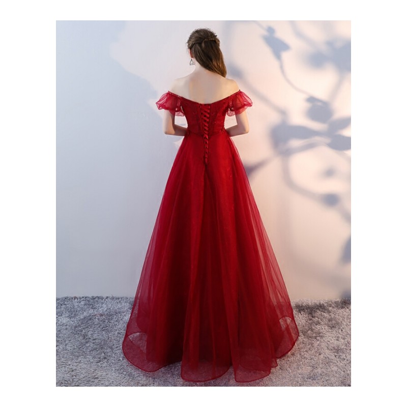 新娘敬酒服2018新款春季孕妇高腰遮肚晚礼服显瘦红色结婚礼服长裙酒红色