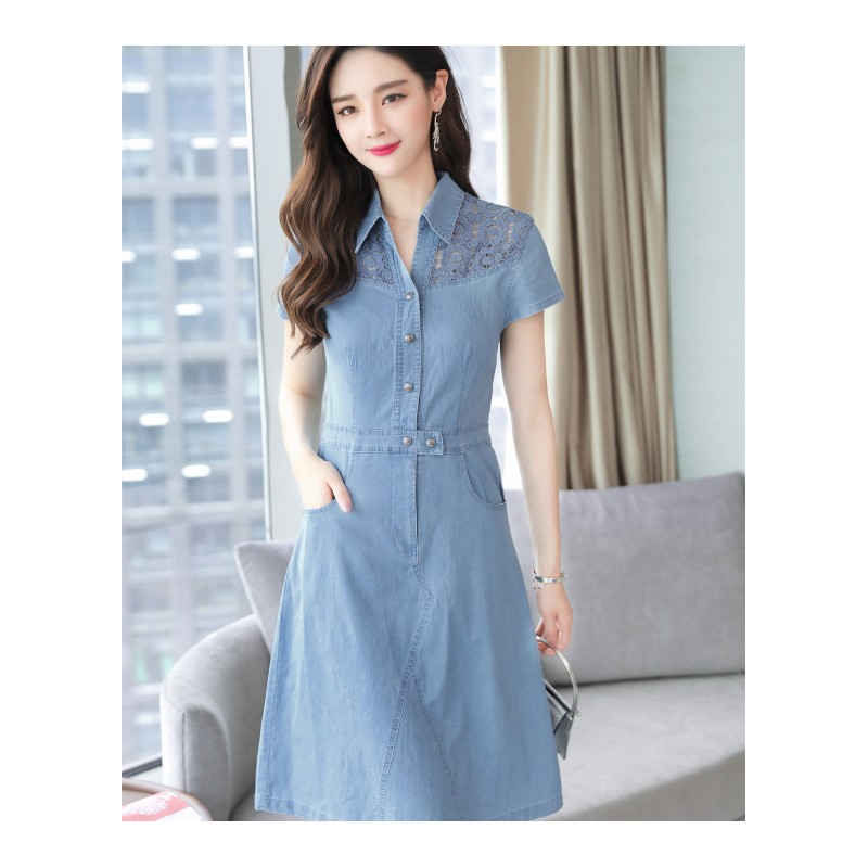 牛仔连衣裙女中长款2018夏季新款韩版时尚修身显瘦短袖薄款裙子潮