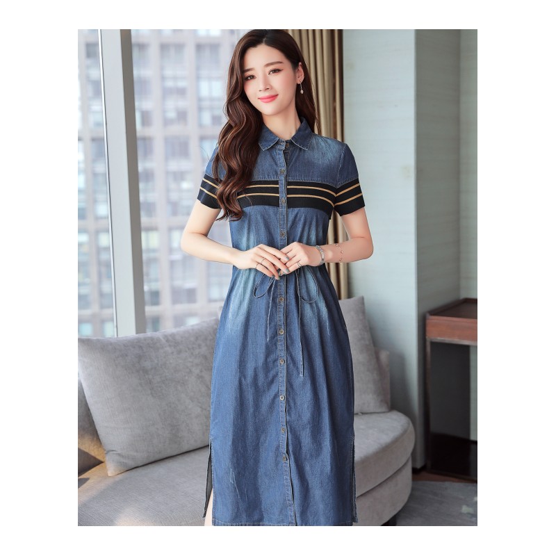 中长款牛仔连衣裙女2018夏季时尚新款韩版修身显瘦长款裙子薄款潮