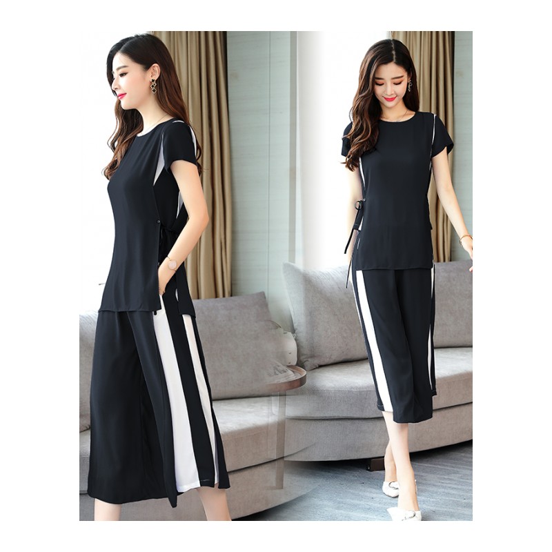 闺蜜装套装2018夏季女装七分阔腿裤两件套港风复古时髦洋气小香风