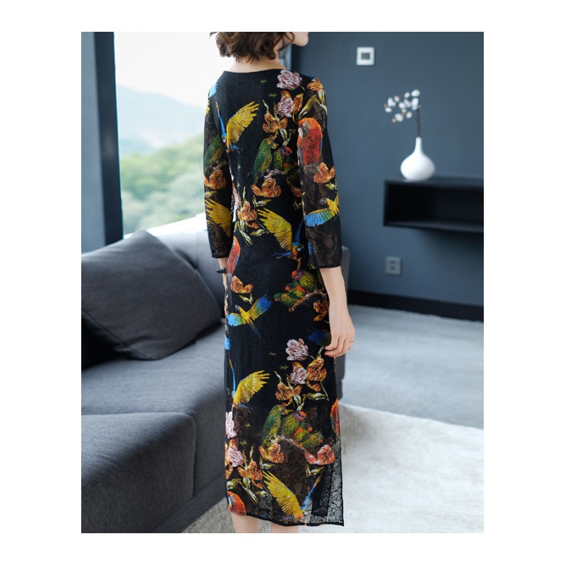 2018春季新款韩版修身时尚大码中年女士妈妈装中长款连衣裙