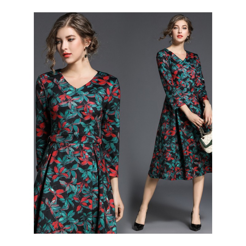 碎花连衣裙女中长款秋冬2017秋装新款韩版冬季长袖内搭打底裙