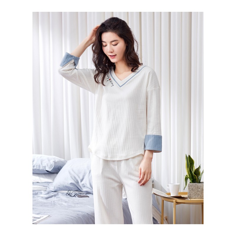 春秋季天睡衣女士款纯棉长袖韩版甜美公主风可外穿清新家居服套装ZFN17VC1811女M(现货!适合155-162CM,体