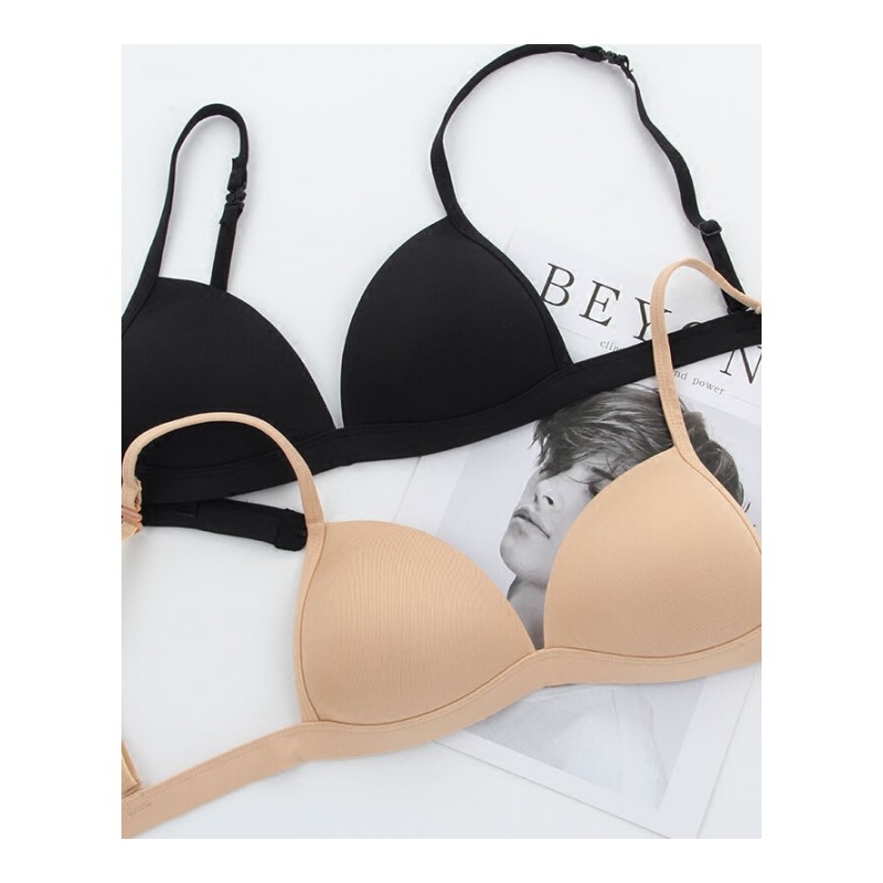 光面全罩杯无钢圈三角杯薄款文胸套装大胸显小无痕舒适bra内衣女