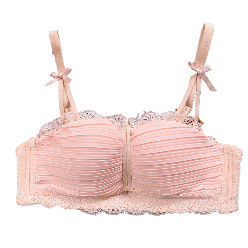 无钢圈少女士内衣上托聚拢小胸罩日系雪纺性感蕾丝加厚文胸收副乳