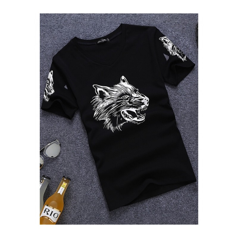 青少年韩版短袖T恤男士夏季V领半袖打底衫潮流学生体恤修身上衣服