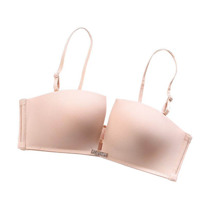 无肩带内衣女聚拢防滑上托小胸夏季薄款四角杯无钢圈隐形文胸套装