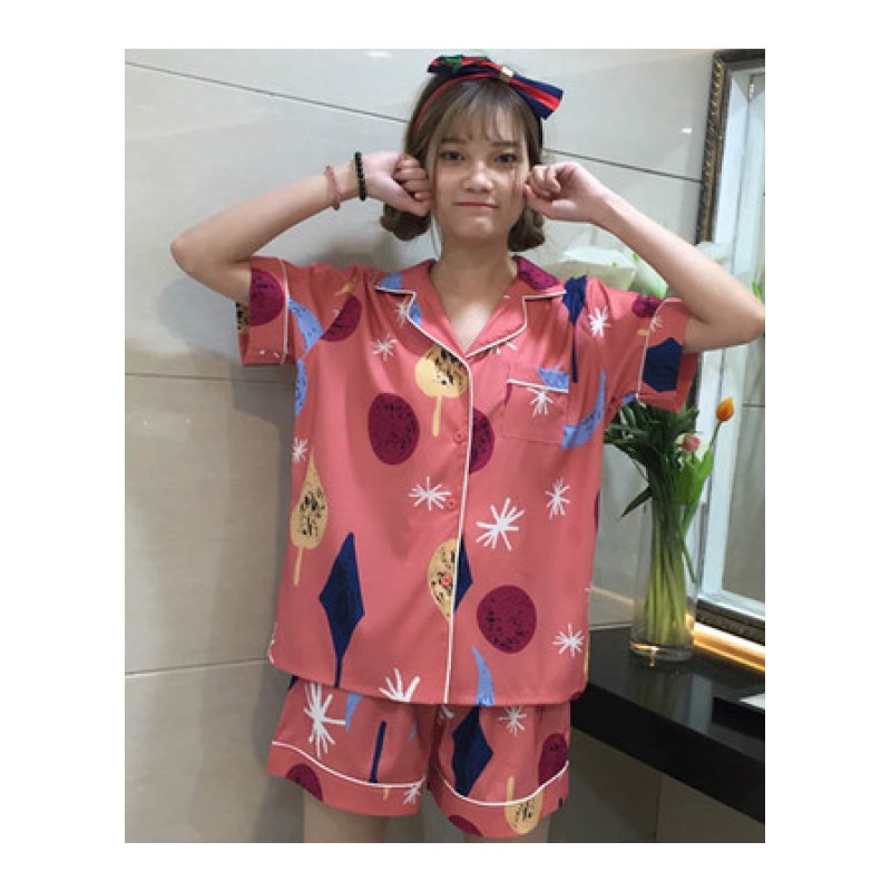 春夏新款条纹短袖睡衣+短裤套装百搭女士家居服学生休闲两件套潮