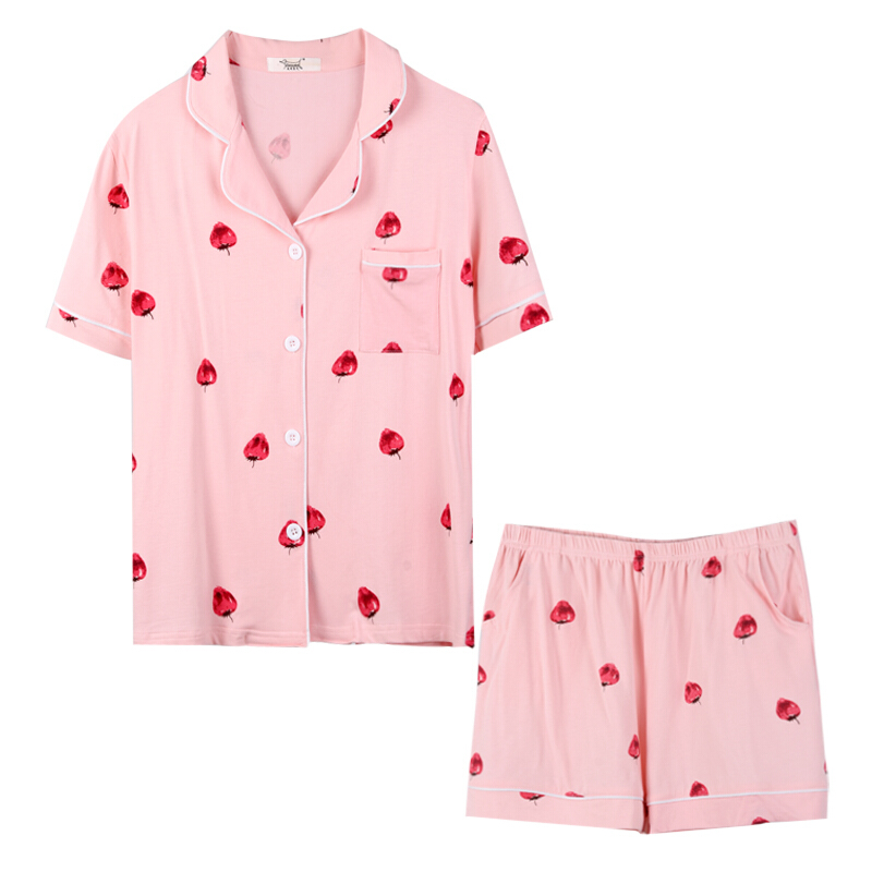 夏季睡衣女短袖莓可爱甜美清新学生纯棉家居服女士新款两件套