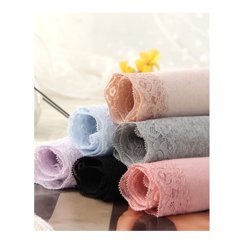 4条中腰内裤女纯棉全棉裆包臀无痕蕾丝纯色棉质面料女士三角裤头