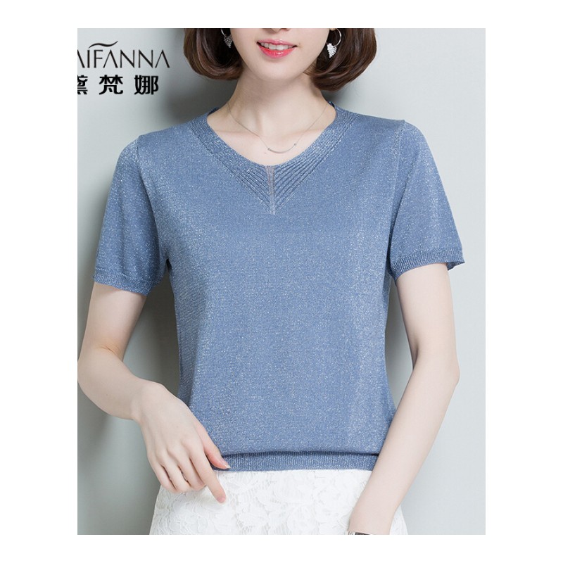 短袖女T恤冰丝夏装宽松百搭针织打底衫体恤韩范亮丝短款上衣服薄