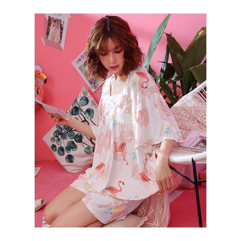 睡衣女夏套装短袖两件套纯棉夏季宽松夏天韩版清新学生女士家居服M2018Z0128-粉色