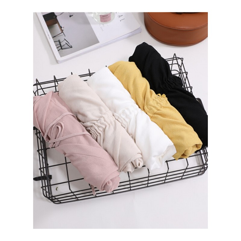 2018夏季新款韩版V领显瘦纯色百搭短袖针织打底衫女抽绳紧身上衣白色均码