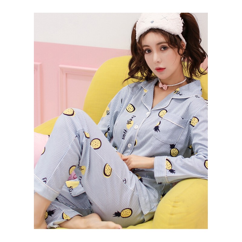 睡衣女秋纯棉长袖韩版甜美可爱夏天薄款全棉家居服套装女士春秋季W095主图