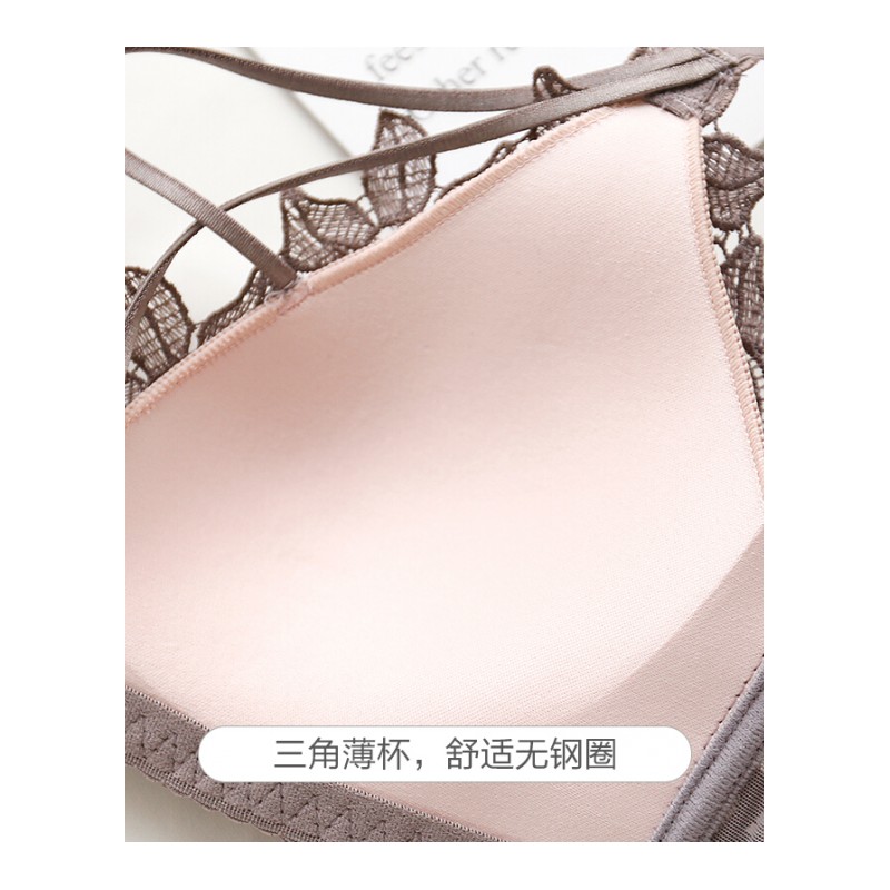 镂空刺绣蕾丝杯面交叉细带性感文胸内衣套装女薄杯聚拢无钢圈胸罩