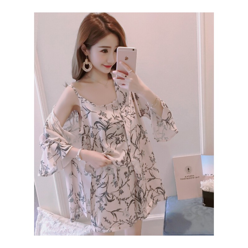 三件套装睡衣女夏季冰丝短袖裤家居服带大码胖mm宽松200斤性感杏色三件套气质型#646