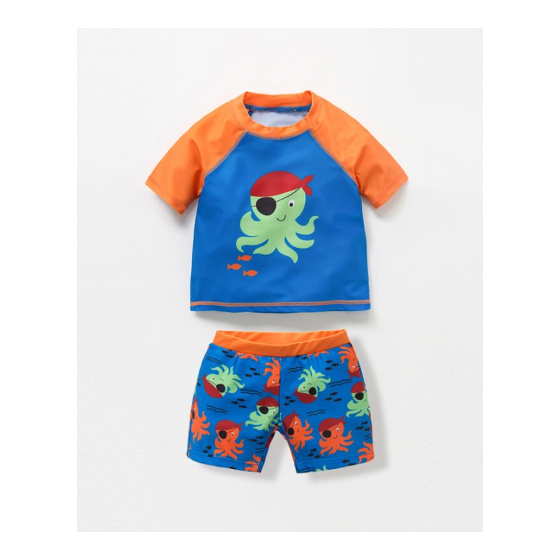 儿童泳衣1-3岁小童婴儿分体游泳衣卡通男童泳裤宝宝女童泳装套装橘色章鱼90cm(90cm2T)