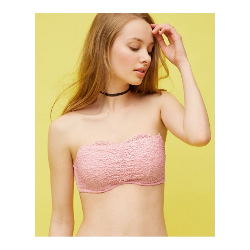 PJ无肩带抹胸式安心文胸防滑聚拢隐形内衣套装水溶花胸罩女士