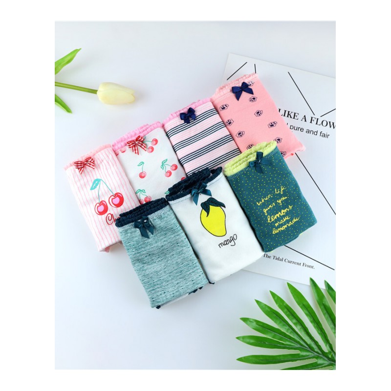 7条礼盒装女士内裤女纯棉性感中低腰三角裤大码星期裤蝴蝶结蕾丝