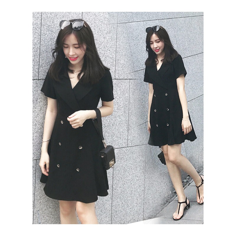 夏装韩版加肥加大码女装宽松显瘦连衣裙胖mm心机上衣200斤小黑裙黑色