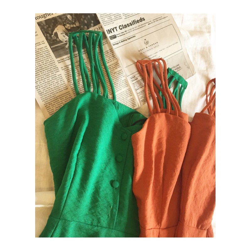 2018chic夏季新款韩版复古收腰修身长裙内搭小清新带裙连衣裙女