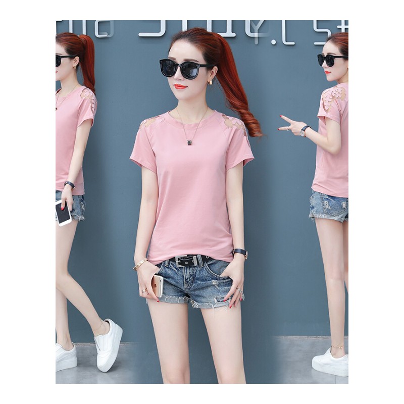 T恤女短袖夏装2018韩版棉网纱镂空绣花性感ins半袖心机体恤上衣
