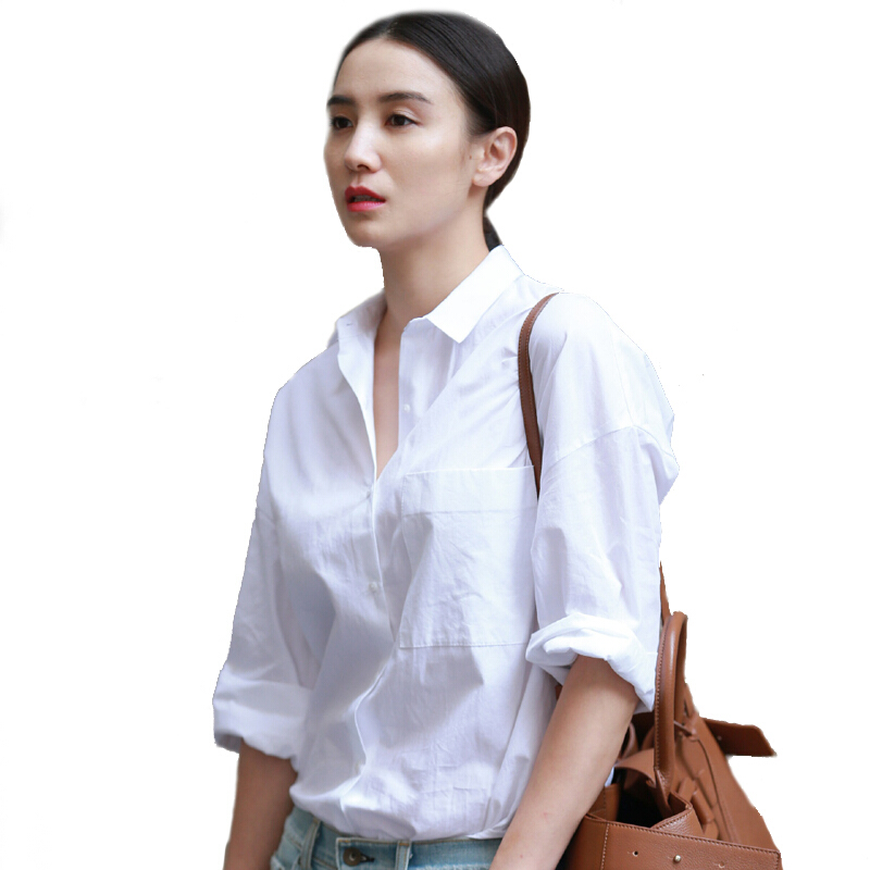 2018新款白衬衫女长袖韩范宽松休闲百搭职业衬衣学生春秋打底上衣白色