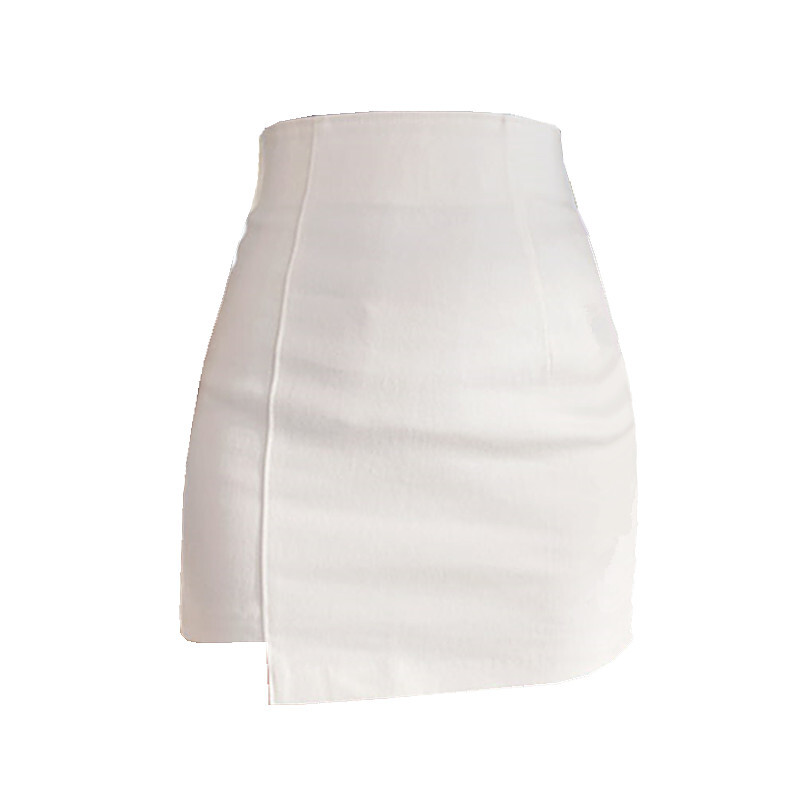 白色包臀裙2018新款高低高腰包裙弹力紧身一步裙气质OL半身裙夏