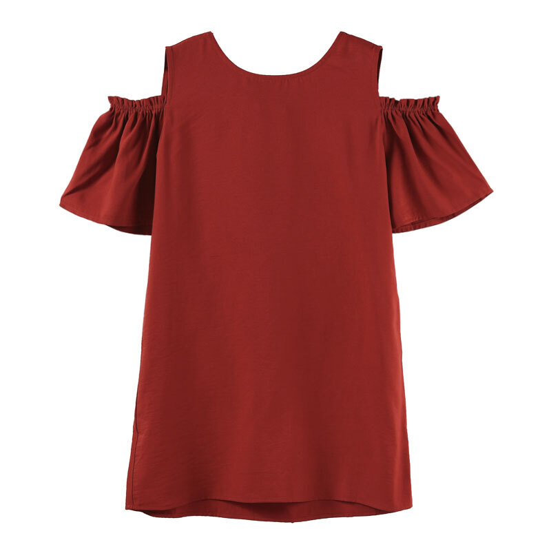 2018夏季女装显瘦港味气质露肩红色收腰裙子夏遮肚子连衣裙