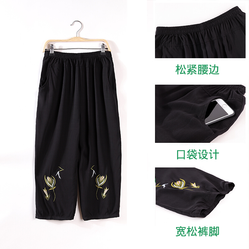 妈妈装夏装棉麻套装50-60-70岁中老年女亚麻短袖T恤奶奶装两件套绿色L[L建议80-95斤]