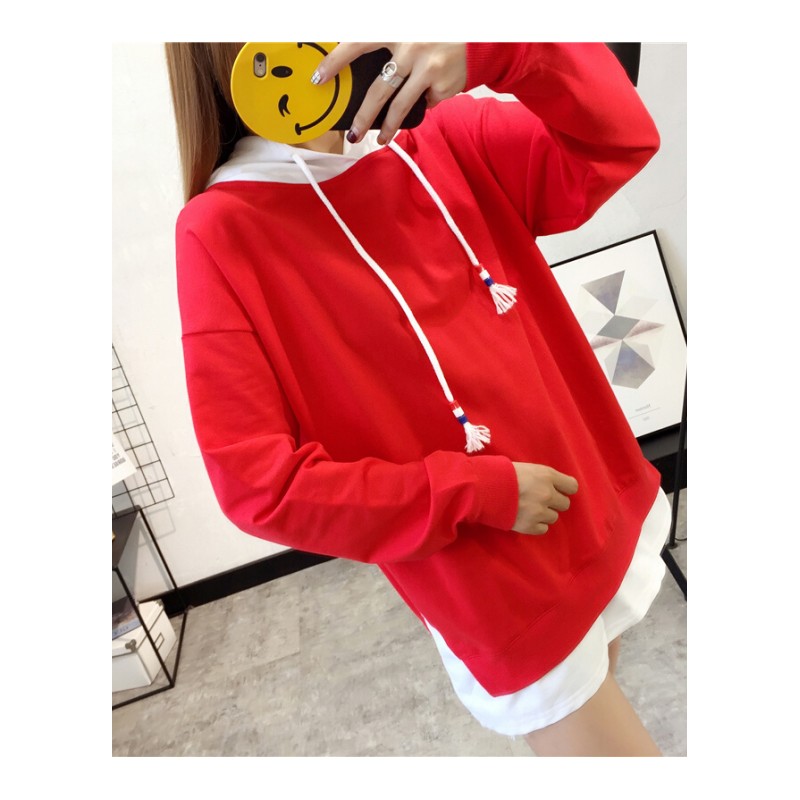超火的卫衣女新款2018春秋装韩版学生宽松套头薄款假两件连帽上衣
