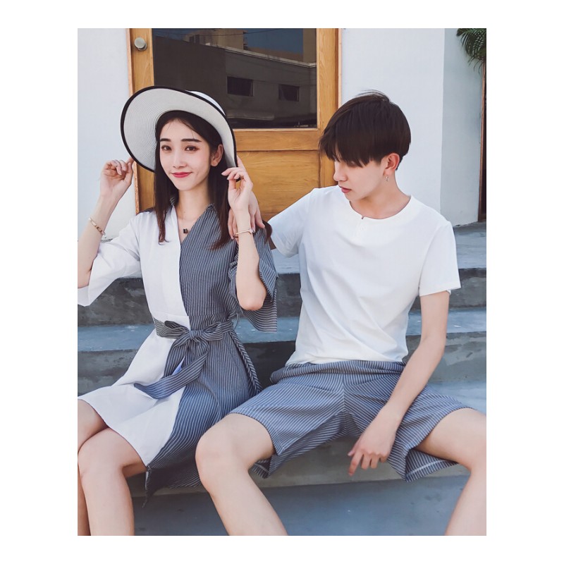 不一样的气质情侣装夏装2018新款套装韩版宽松短袖T恤女连衣裙潮