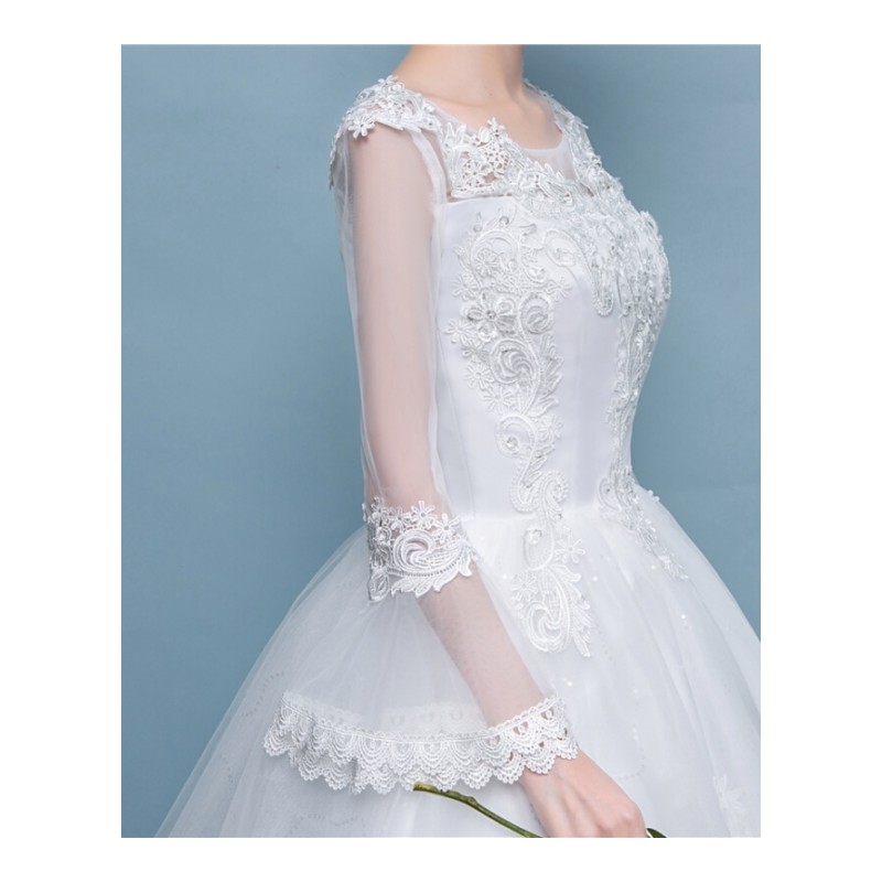 婚纱礼服新款2018新娘结婚长拖尾长袖修身显瘦韩版大码齐地婚纱春