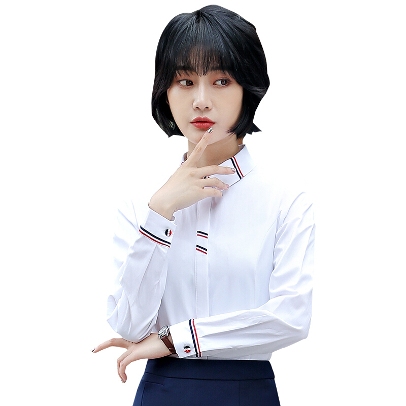 白色职业衬衫女长袖韩版工作服工装正装白衬衣女2018春装新款套装