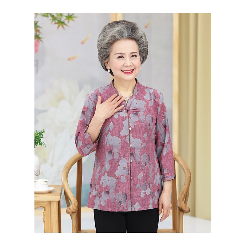 奶奶装夏装套装60-70-80岁女装老人衣衬衫服老太太长袖上衣两件套