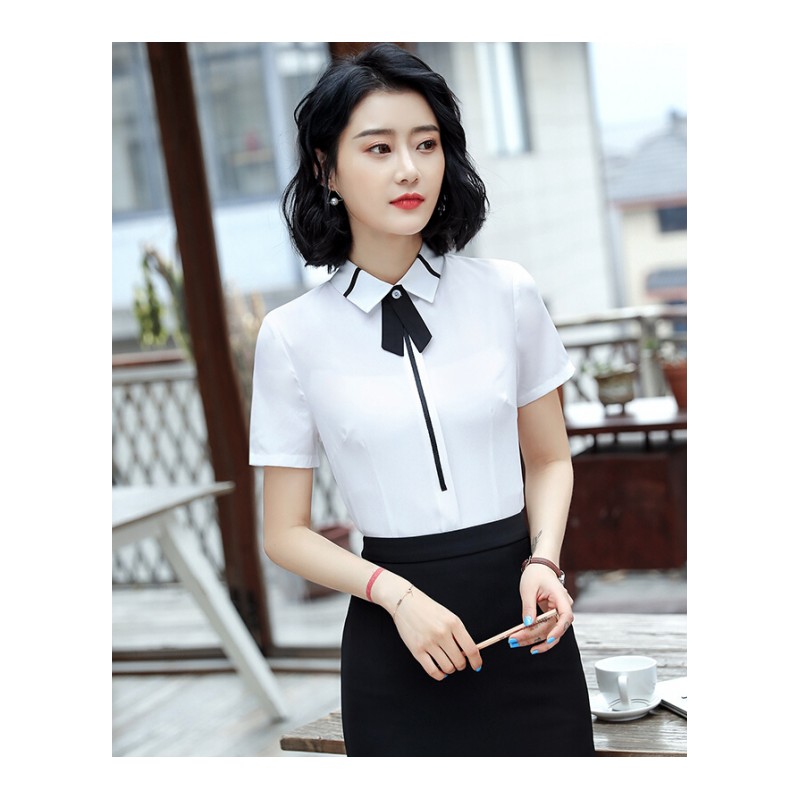 衬衫女2018夏季新款ol气质短袖时尚韩范职业衬衫女正装白色女寸衫