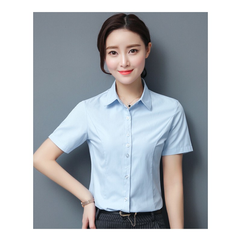 2018夏季韩范修身衬衫女职业装白色正装短袖衬衫女衬衣