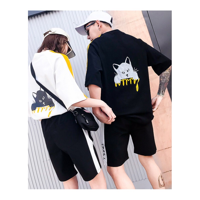 情侣装短袖T恤夏装新款2018韩版宽松字母上衣bf风男女学生班服潮