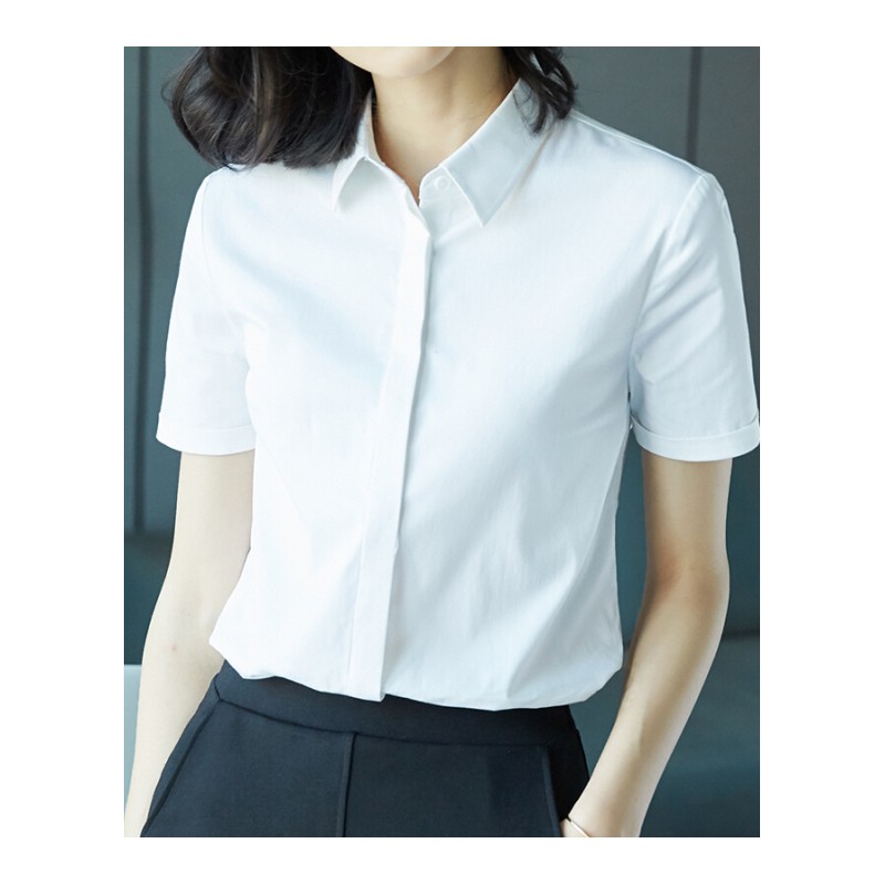 衬衣女2018新款夏装短袖职业白色衬衫女士上衣气质显瘦OL装工作服